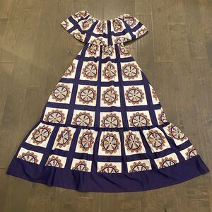 Boho Off Shoulder Maxi Dress Small Purple‎ Geometric Folk Print Ruffle Festival